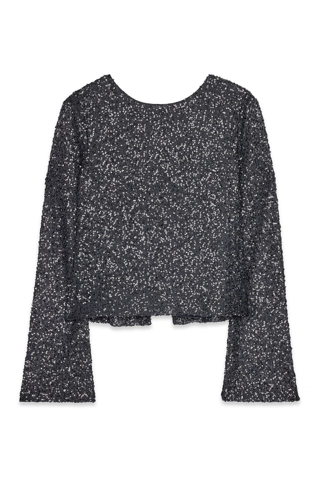 Grey Tie Back Sequin Top