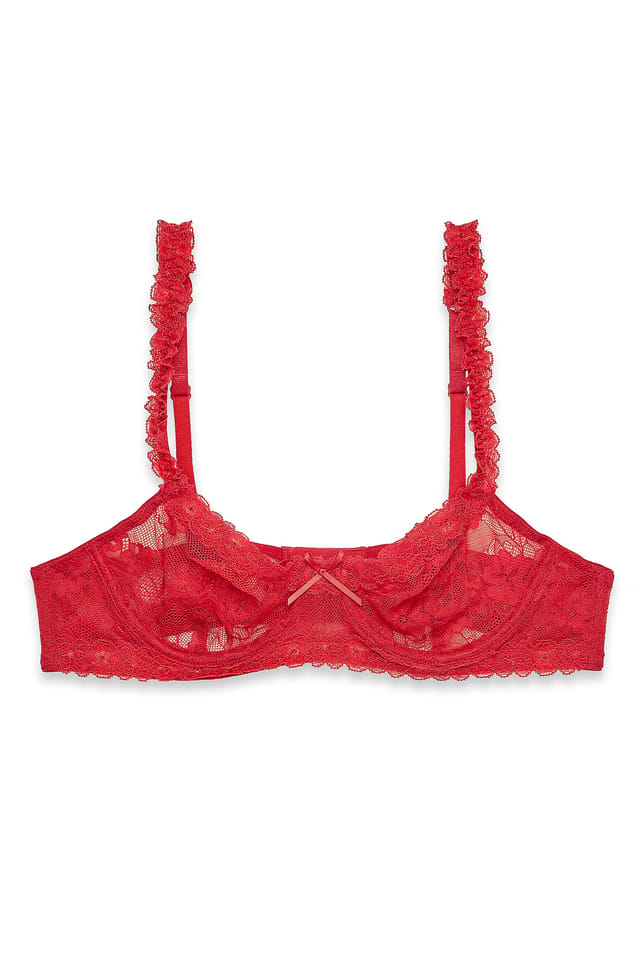 Soft Red Underwired Lace Bra