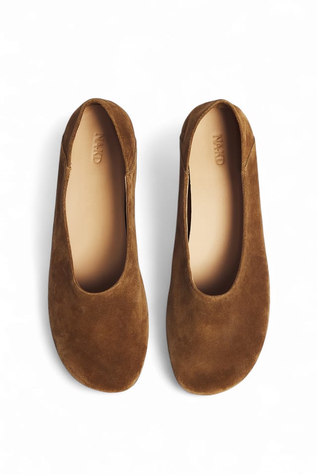 Beige Unlined Suede Ballerinas