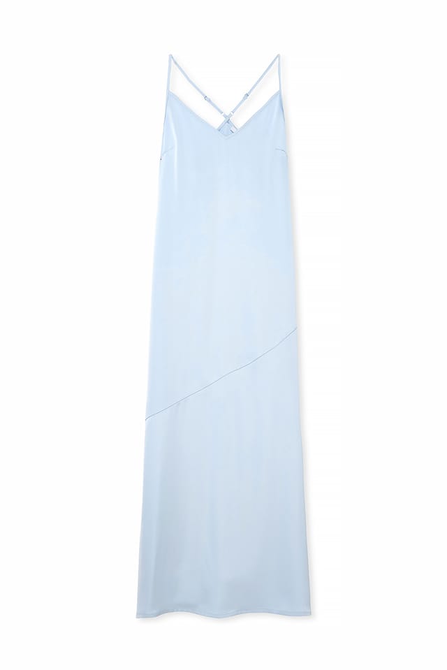 Light Blue V-Neck Satin Slip Dress