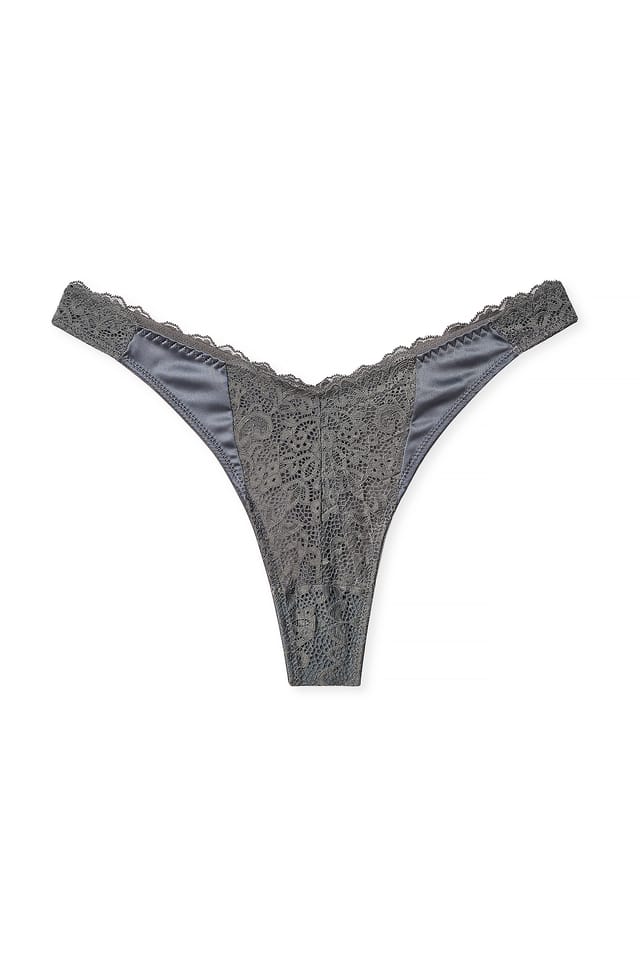 Dark Grey V-Shape Lace Thong