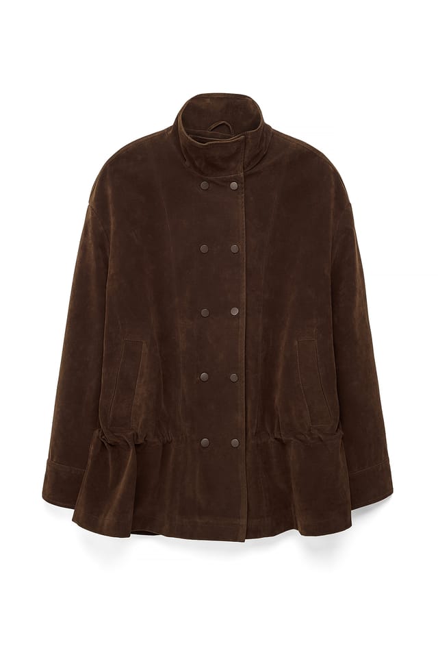 Brown Waist Detail Faux Suede Jacket
