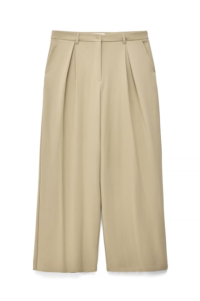 Khaki Beige Weite Anzughose mit hoher Taille