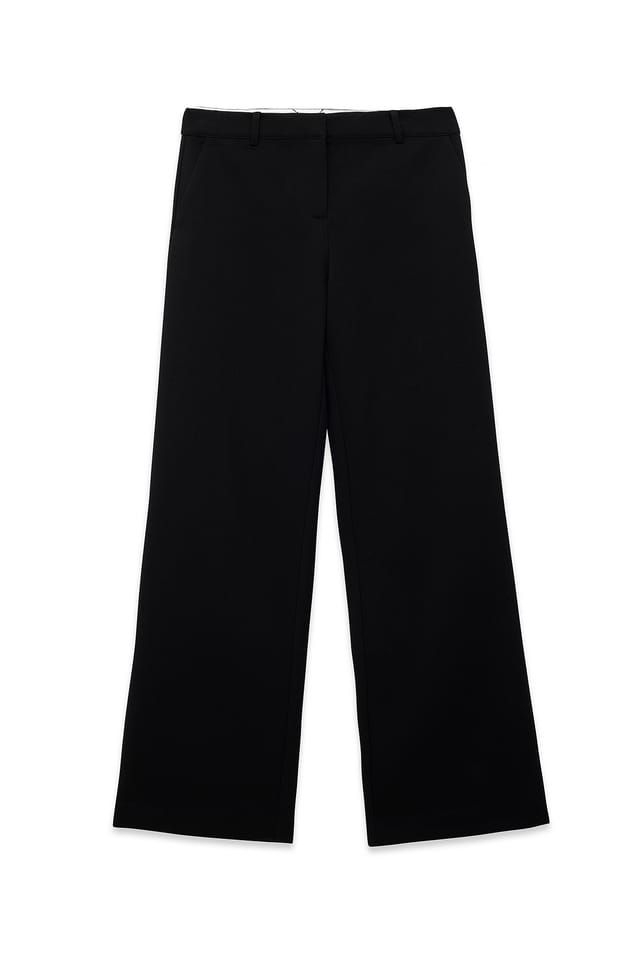Black Mid Waist Flared Twill Pants