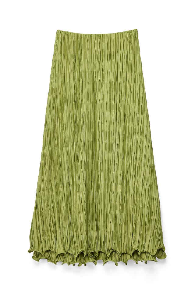 Green Flounced Hem Maxi Skirt