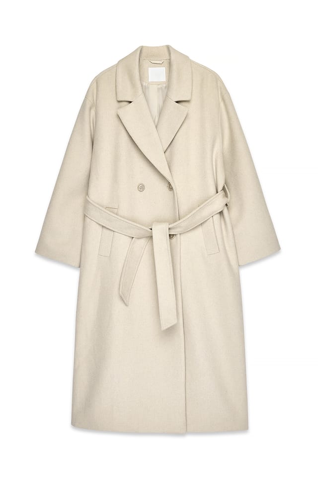 Light Yellow Wool Blend Scarf Detail Coat