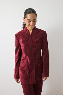 Fitted High Collar Chenille Blazer