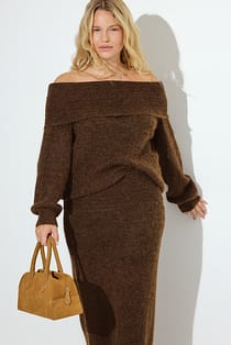 Folded Waist Knitted Maxi Skirt