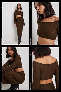 Schulterfreier Crop-Pullover mit Strickdetails