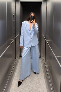 Pantalón ancho de tiro medio de mezcla de lino