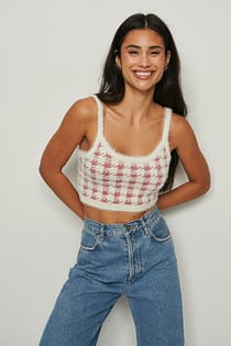 Checked Cropped Knitted Top