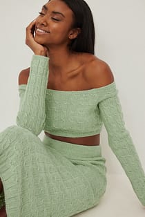 Knit Detail Off Shoulder Crop Sweater