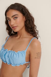 Ribbed Gathered Bandeau Bikini Top