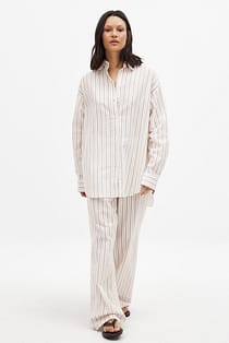 Seersucker Mid Waist Pants