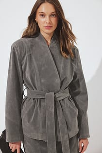 Short Faux Suede Tie Detail Jacket