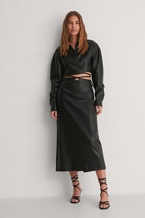 Tie Waist PU Skirt