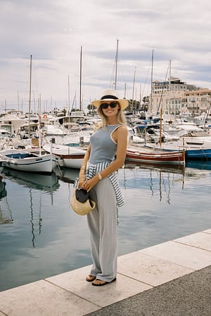 Cream/Stripe Pantalon en maille à rayures