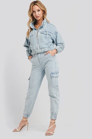 Blue Stella Denim Cargo Pants