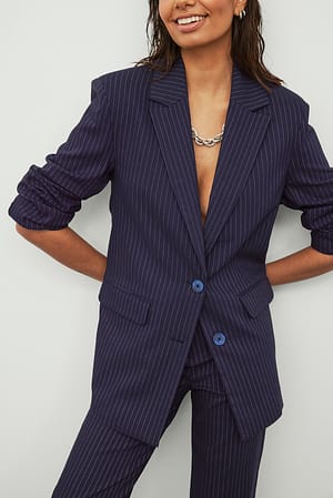 Blue/White Stripe Blazer med skulderputer