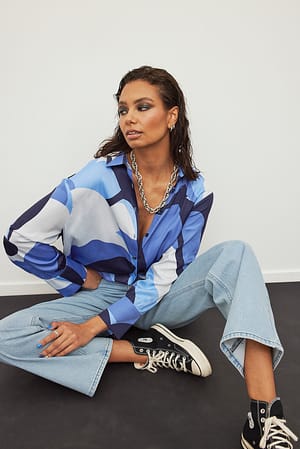 Blue/Print Wide Cuff Shirt