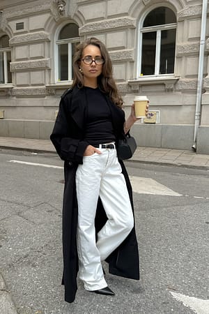 White Straight Mid Waist Jeans