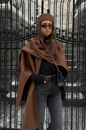 Brown Oversized Wool Blend Cape