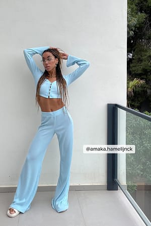 Ice Blue Ribbed Pants
