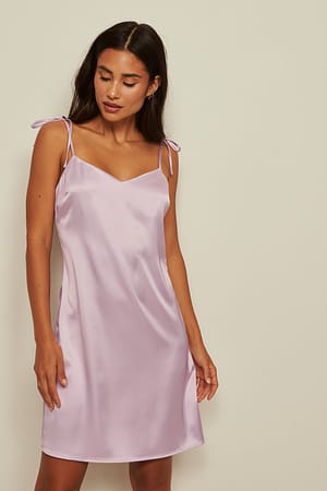 Dusty Light Purple Tie Strap Satin Mini Dress