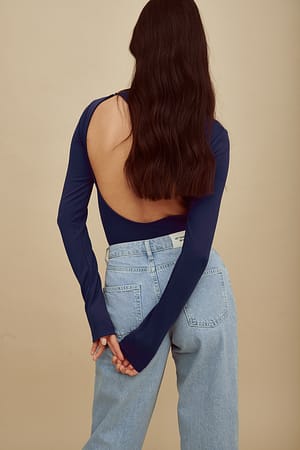 Blue Långärmad body med öppen rygg