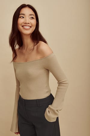 Beige Off Shoulder Knitted Top