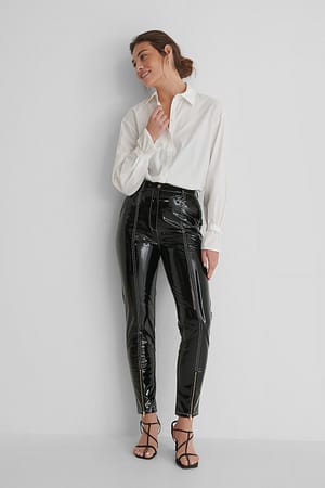 Black Pantalon Verni À Fermeture Éclair