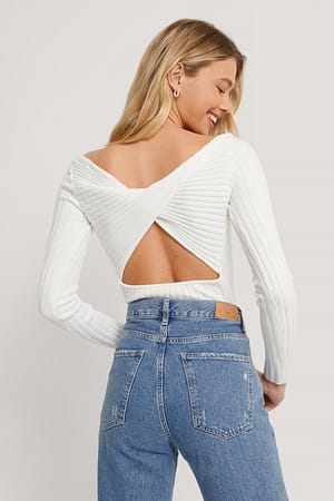 White Recycled topp med lång ärm