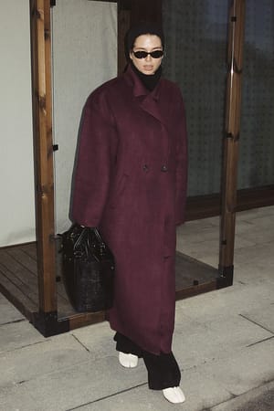 Plum Double Buttoned Wool Blend Coat