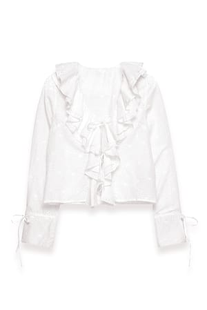 White Anglaise blus med volang