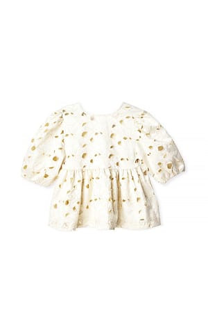 Cream Anglaise blouse met pofmouwen