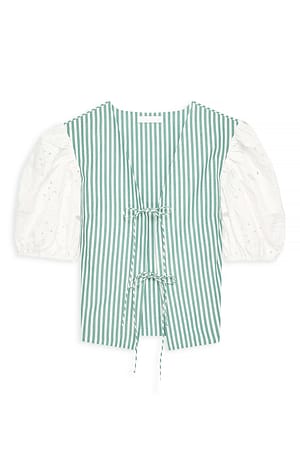 Green Stripe Anglaise-topp med knytedetaljer
