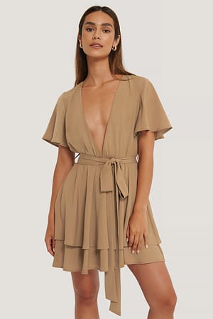Brown Robe Col En V Profond