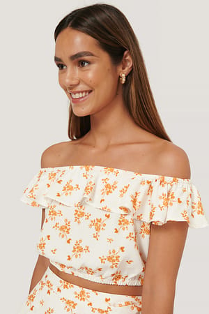 Flower Print Off Shoulder Crop Top