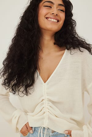 Offwhite Cropped Drawstring Top