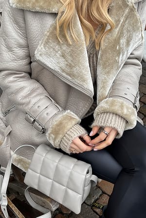 Beige Teddy Biker Jacket