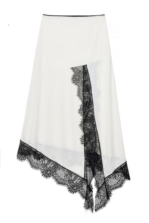 Black/White Falda midi asimétrica de encaje