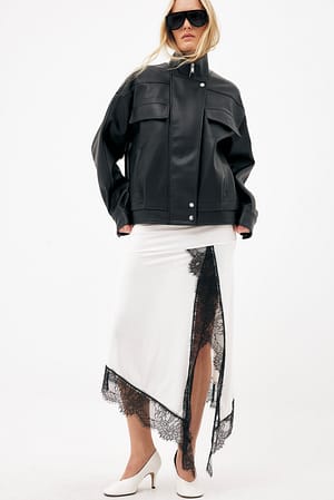 Black/White Asymmetric Lace Midi Skirt