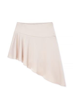 Cream Asymmetric Satin Midi Skirt