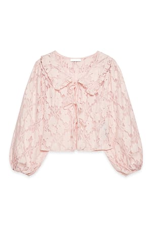 Light Pink Bluse med krage og ballongermer