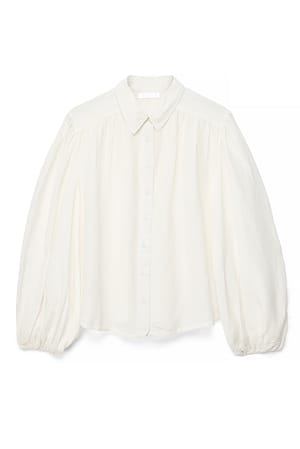 White Balloon Sleeve Linen Blend Shirt
