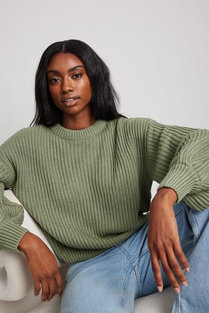 Khaki Pull tricoté col rond biologique