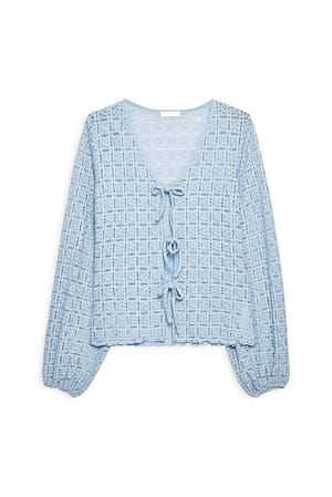 Light Blue Balloon Sleeve Tie Top