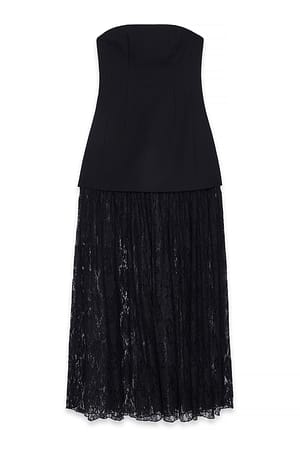 Black Bandeau Sculptural Lace Skirt Dress