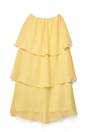 Light Yellow Bandeau-maxikjole med volum og lag