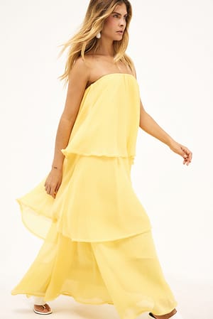 Light Yellow Bandeau Tiered Volume Maxi Dress